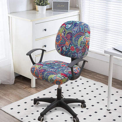 Smiry Stretch Printed Office Computer Chair Covers, Universal Washable Removable Desk Rotating Chair Slipcovers Protector, Seat + Backrest Cover - Blue Green