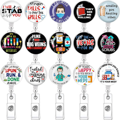 15 Pcs Badge Reels Retractable Badge Holders,Id Badge Holder Retractable Clip,Nurse Badge Reel Accessories for Work,Cute Badge Reel,Nursing Student Must Haves Perfect for School Office Men Women