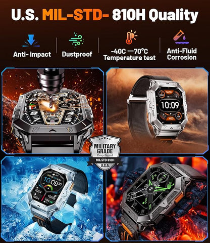 TX1 Military Smart Watch for Men, 1000mAh 80 Days Long Battery, 2.13'' AMOLED Display Smartwatch, 100+ Sport Mode Fitness Tracker Watch, IP68 Waterproof Rugged Smart Watches for Android iOS