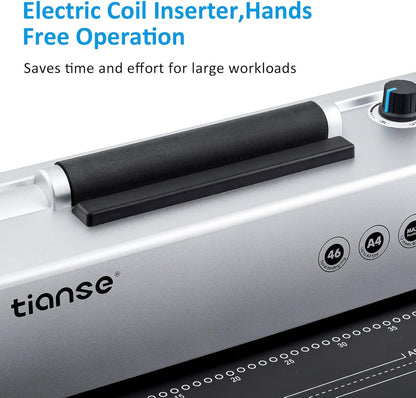 TIANSE Binding Machine, Spiral Coil Binder Machine, Manual Book Maker Punch Binder with Electric Coil Inserter,Suit for Letter Size / A4 / A5 with 100pcs 5/16'' Plastic Coil Binding Spines & Plier