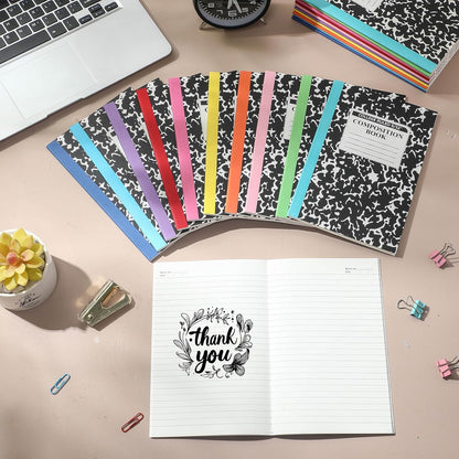 Fainne 100 Pack A5 Composition Notebooks Bulk College Ruled Composition Notebooks Marble Covers Notebook for Student Classroom Office Supplies 30 Sheet/60 Page(Multicolor Spine)