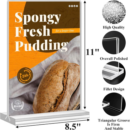 8.5x11 Acrylic Sign Holder 3 Pack Vertical Clear Table Menu Signs Holder,Double Sided Desktop Display Stand Plastic Picture Paper Frame Tabletop Sign Holder for Restaurants, Office, Show Fair, Store