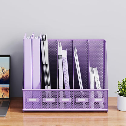 Marbrasse Desk File Organizer with 5 Vertical Compartments Mesh Magazine File Holder for Office, Home, School
