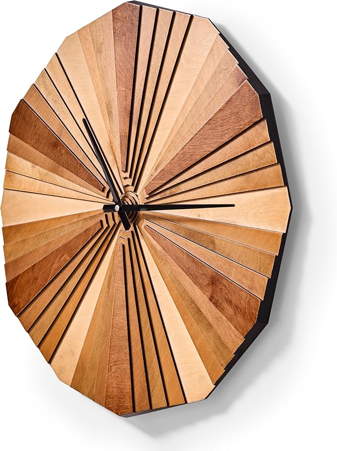 Parametric Verso Wood Wall Clock, 3D Birch Plywood Layered Acoustic Wooden Decorative Clock (Small)