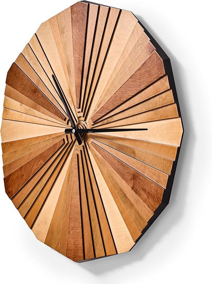 Parametric Verso Wood Wall Clock, 3D Birch Plywood Layered Acoustic Wooden Decorative Clock (Large)