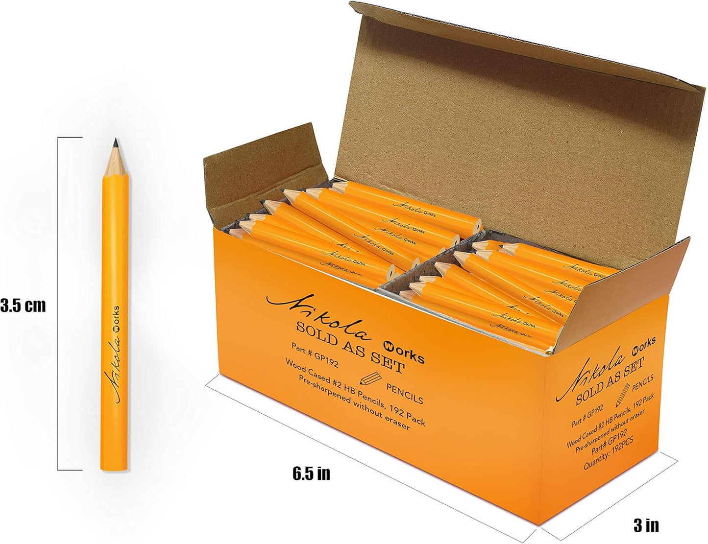 Mini Golf Pencils Without Erasers - 192 Count - Classic Pre-Sharpened #2 HB American Pew Pencils Standard Hex Shaped Bulk Pack