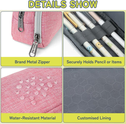 Della Gao Big Capacity Pencil Pen Case Nylon Large Pencil Pouch Simple Stationery Bag Office Organizer Pen Bag for Men Women - Pink