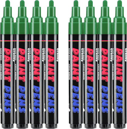 Green Paint Pens Paint Markers - 8 Pack Permanent Quick Dry Waterproof Marker Pens for Rocks Wood Fabric Plastic Canvas Glass Mugs Metal Tire Stone