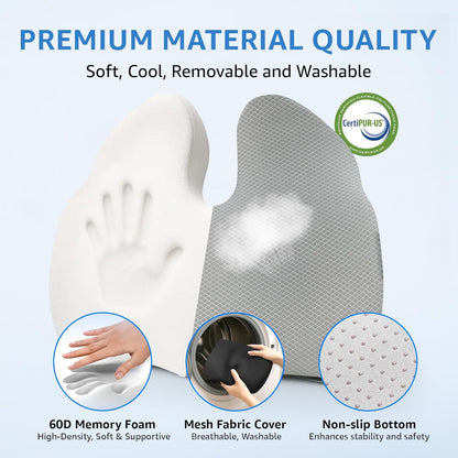 Extra Large Office Chair Cushion, 19" x 17" Ergonomic Memory Foam Seat Cushion for Tailbone, Back, Sciatica & Hip Pain Relief, Booster Pad for Sitting & Driving, Removable Washable Cover, Grey