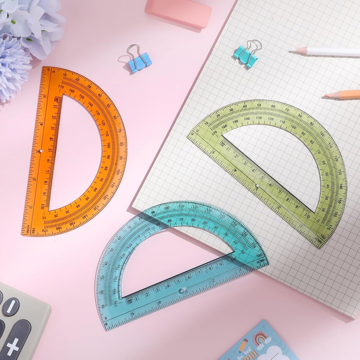 72 Pcs of Colorful Plastic Protractors 180 Degrees 6 Inches Mathematical Protractor Translucent Geometric for Learn Office Measurement Drawing