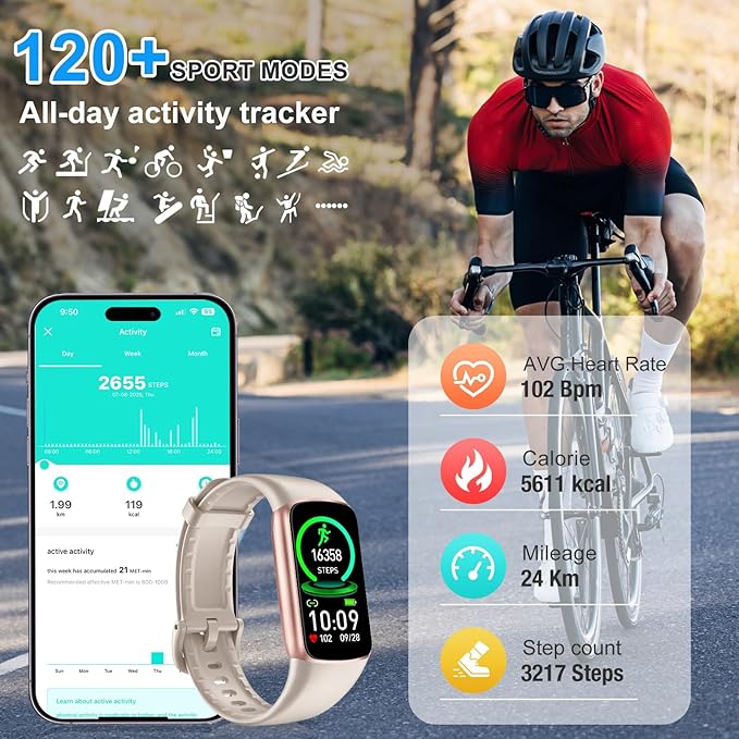 Fitness Tracker Step Counter with 24/7 Heart Rate Blood Oxygen Sleep Monitor, 1.47'' AMOLED Touch Color Screen Fitness Watch, Smart Watches for Women Men