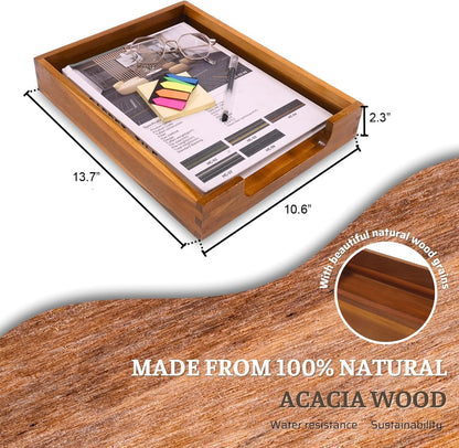 KOLWOVEN Wood Letter Tray -Load Documents Tray for Office Desktop Organizer - Desk Magazine, File, Folder, Paper Holder - Paper Document File Tray Front Drak Brown