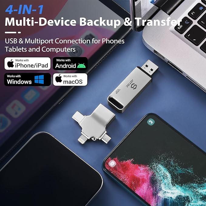 Photo-Stick-for-All-Devices 128GB Secure Auto Photo & Video Backup-USB-Drive for iPhone iPad Android Mac & PC – Multiport-Flash-Drive & Picture-Backup-Memory-Stick-Thumb-Drive to Store & Transfer File