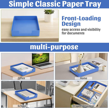 Letter-Size Tray Desk Letter Tray Paper Tray, Sturdy Heavy-Duty Plastic Printer Paper Tray, Single-Tier Stackable File Storage Organizer for Office Home (1, Blue)