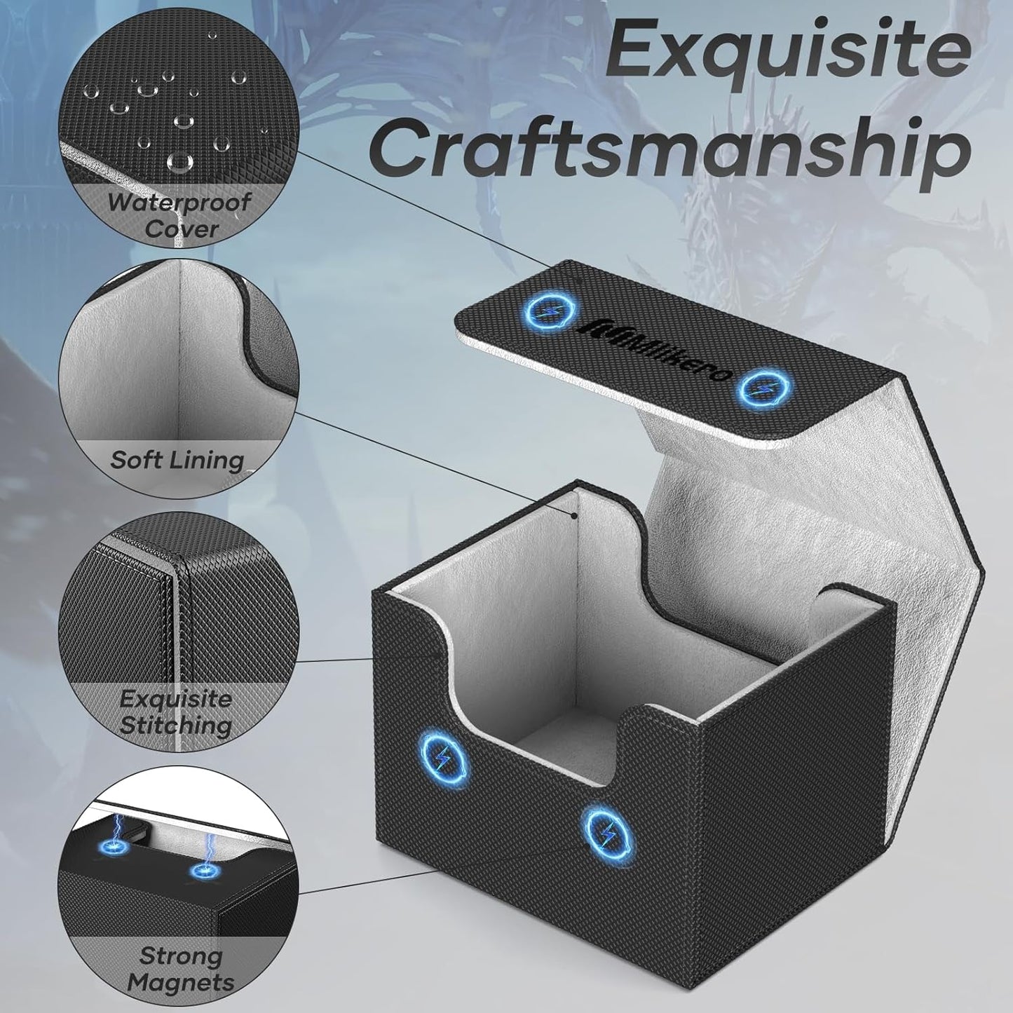 Mlikero 4 Pack Card Deck Box, Commander Deck Box Holds 400+ Double-Sleeved Cards with 4 Dividers, Leather Magnetic Closure Card Box Fit for MTG, TCG (4 Colors)