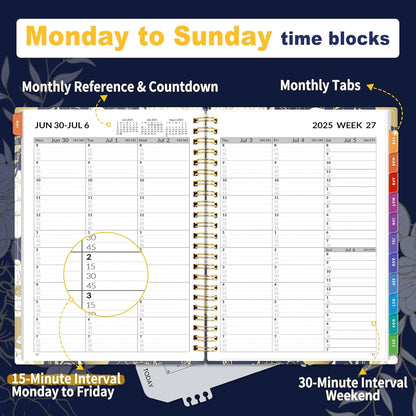 SUNEE 2025-2026 Appointment Book, Quarter-Hourly, Weekly & Monthly - from July 2025 to June 2026, 6.4"x8.3" Academic Planner, Flexible Cover, Note Pages, Pockets, Bookmark, Spiral Binding, Vintage