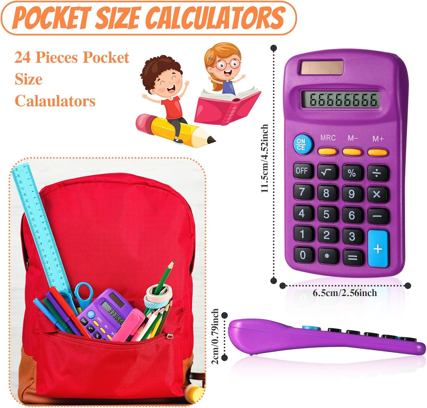 24 Pieces Basic Calculators for Students Small Pocket Size 8 Digit Display Mini Calculators Dual Powered Handheld for School Desktop Home(Purple)