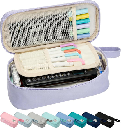 Pencil Case Pouch Box Bag School Supplies Girls Boys Kids, Cute Preppy Stuff Large Big Capacity Aesthetic Pen Organizer, Back to College Stationary, Light Purple, Standard Stlye, 1800ml