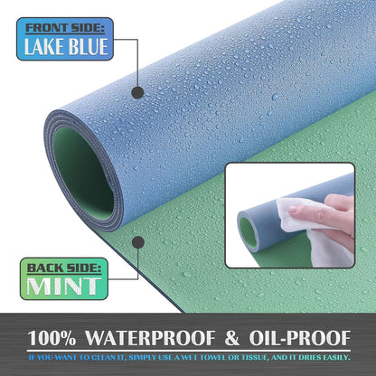 K KNODEL Large Office Leather Desk Mat, Mouse and Keyboard Pad, Computer and Laptop Mat, Desktop Protector and Cover, Writing Pad and Blotter (35.4"x17", Lake Blue)