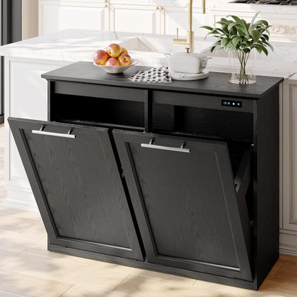 OLD CAPTAIN Tilt Out Trash Cabinet with Quick Installation and Deodorising Function, Wooden Freestanding Trash Can Cabinet Holds Up to 2x13 Gallons Capacity for Kitchen and Dining Room, Pure Black