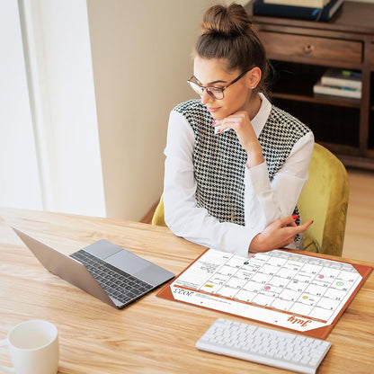 Ospelelf Desk Calendar 2025-2026 Wall Monthly Planner 12"x17" Leather Pad with Protective Cover 18 Months July 2025 to December 2026 Orange