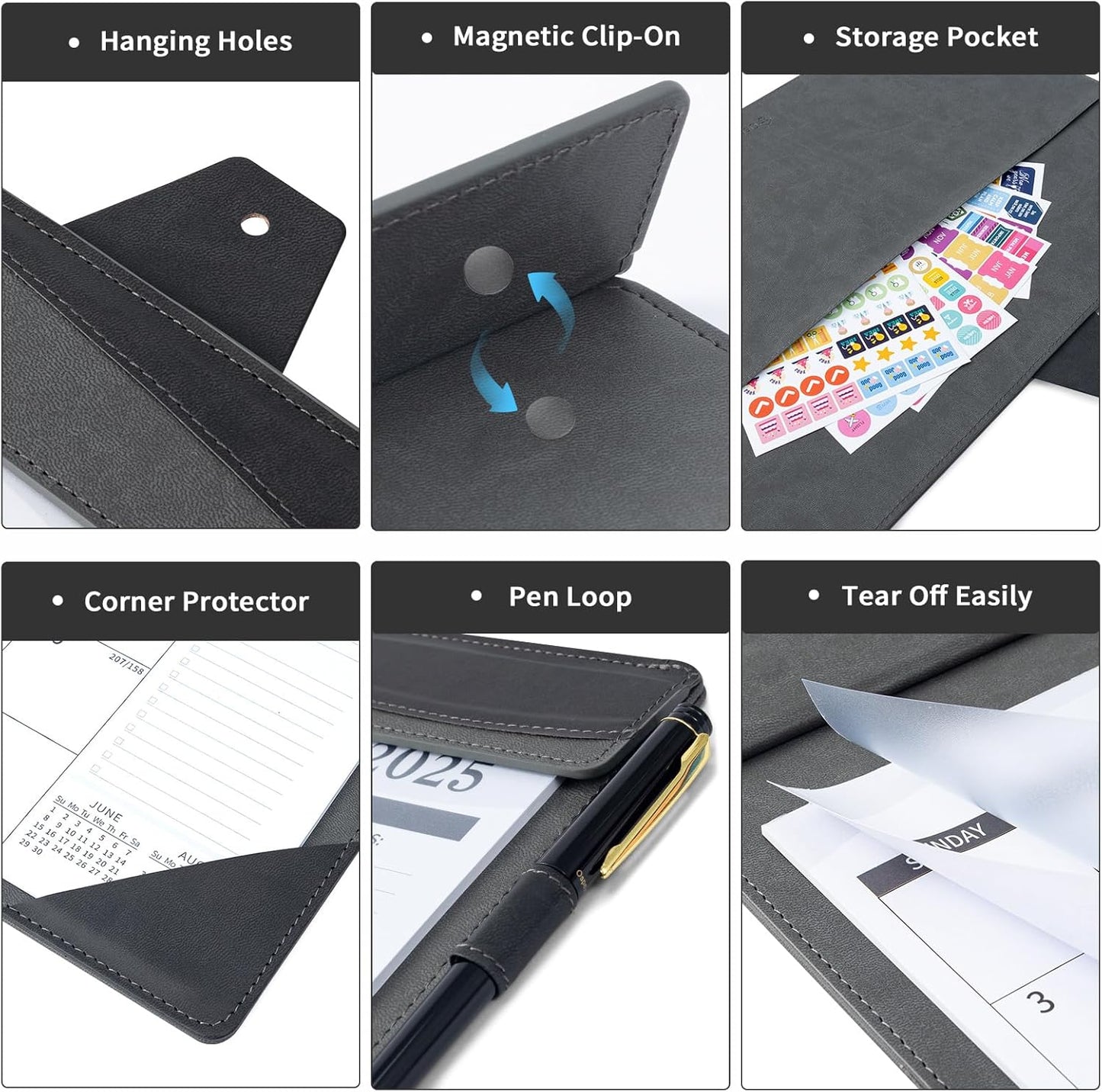 Ospelelf Desk Calendar 2025-2026 Large 12"x17" Leather Monthly Planner Pad with Protective Cover 18 Months July 2025 to Dec 2026 Black Gray