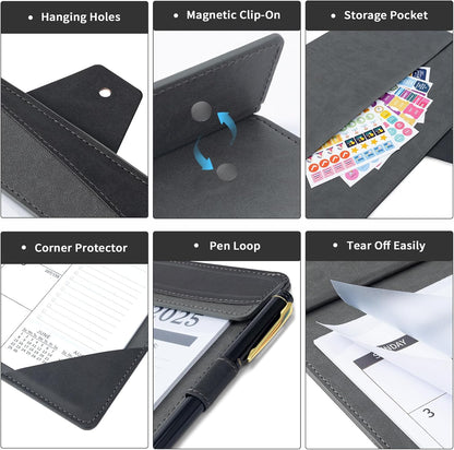 Ospelelf Desk Calendar 2025-2026 Large 12"x17" Leather Monthly Planner Pad with Protective Cover 18 Months July 2025 to Dec 2026 Black Gray