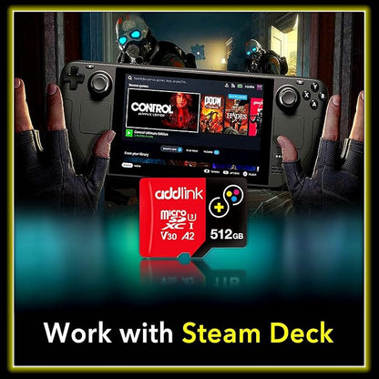 addlink 512GB Micro SD Card for Gaming Nintendo-Switch 1 4K Camera Pro A2 V30 for Smartphone, Gopro, Action Cams, 4K UHD Video Recording Up to 100MB/s, UHS-I U3 C10 Class 10 with Adapter