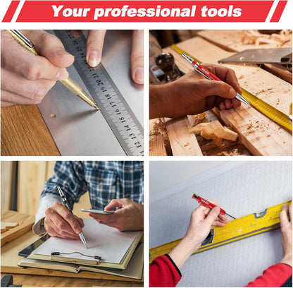 6 Pack Carpenter Pencil with Sharpener, Mechanical Carpenter Pencils with 36 Refills, Heavy Duty Construction Pencil Woodworking Tools for Architect Marking