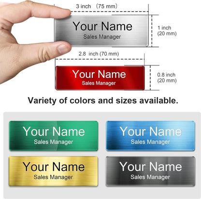 Magnetic Name Tags | Personalized Engraved Metal Identification Badges with Pin or Adhesive Backing | Custom ID Tags | 3"x1"