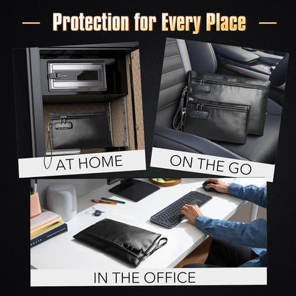 Fireproof Document Bag Set with Lock, 2 Pcs Money Box for Cash & Passport, 6200°F Fire Proof Bag for Documents 14"x9.8" & 10.6" x 6.7", Fireproof Document Safe, Waterproof Money Bags Pouch with Zipper