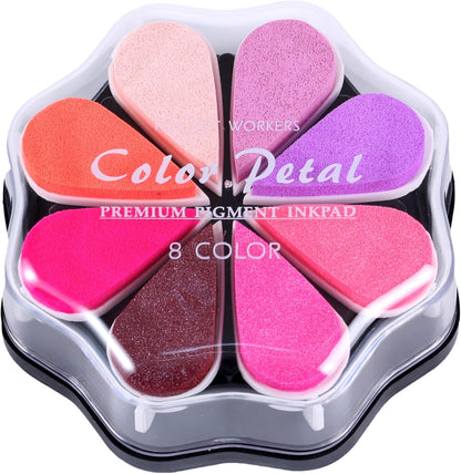 YPSelected 8 Assorted Multi Colours Waterdrop Shaped Craft Rubber Stamps Petal Ink Pads for Paper Wood Fabric (Set 1024)