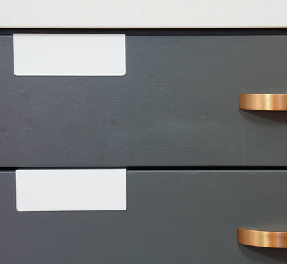 Clip-On Metal Cabinet and Drawer Labels – Reusable Chalkboard Labels for Kitchen, Bathroom, Dresser Drawers. Durable. Polished Edge. No Residue.