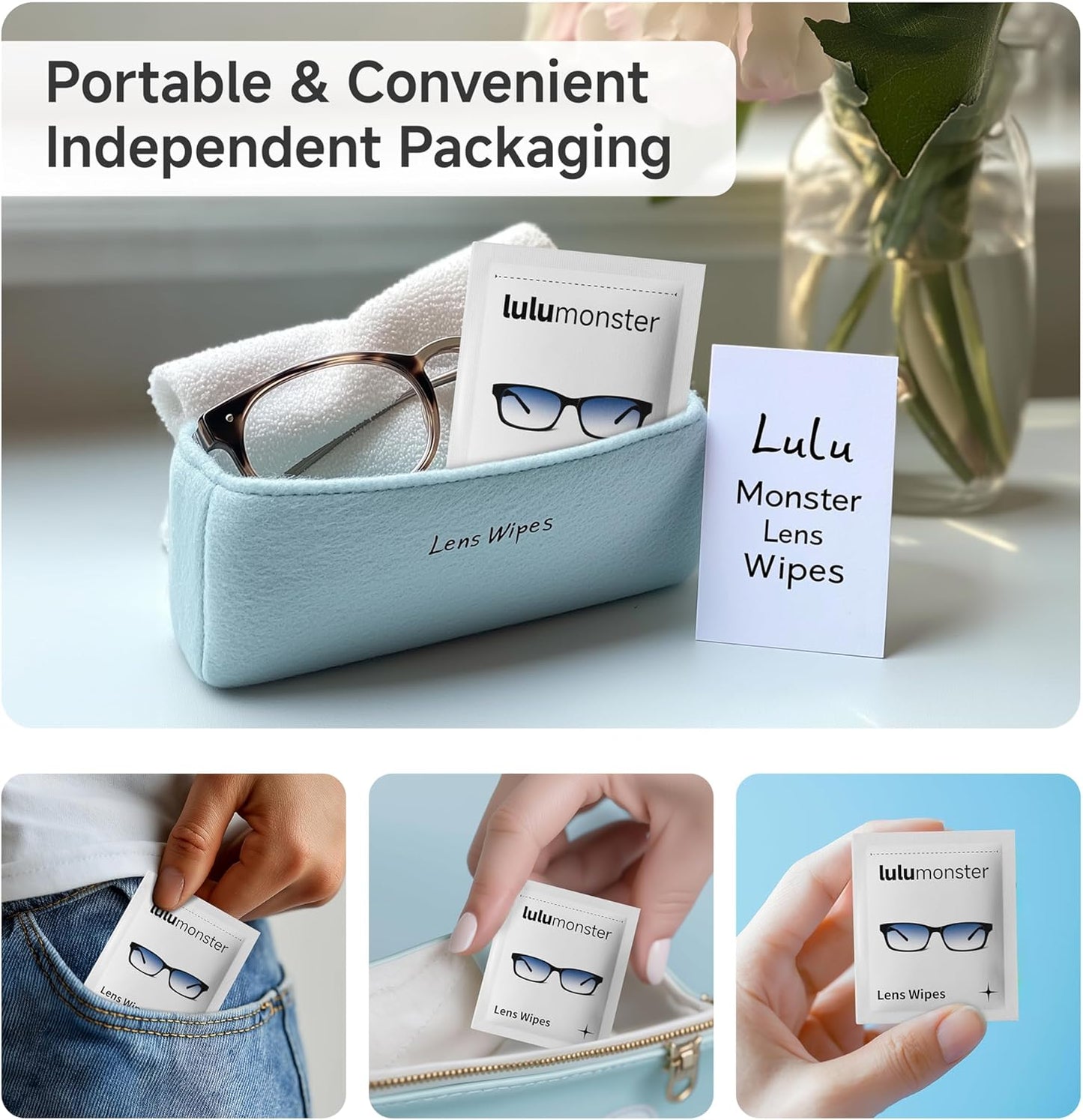 300 Count Anti Fog Glasses Cleaning Wipes, [300 Pre-Moistened Individually Wrapped Wipes] [Non-Scratching & Non-Streaking] Cleaner Wipes for Glasses, Sunglass, Phone Screen Camera Lens, Goggles