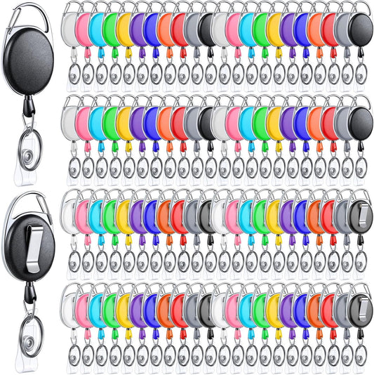 Yaomiao 100 Pack Retractable Badge Holder Reel with Clips Heavy Duty ID Card Holder Reels Bulk with Key Ring for Office Worker Doctor Nurse Employee School Students (Mixed Colors)