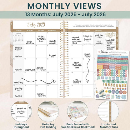 bloom daily planners 2025-2026 Academic Year Daily Planner (July 2025 - July 2026) - Aesthetic A5 Weekly & Monthly Calendar Agenda Organizer Book with Stickers - 5.5" x 8.25" - Brushed Beige