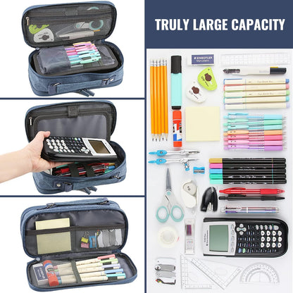 Pencil Case, Large Capacity Pencil Case Organizer; Double Zipper Storage Bag; Big Pencil Pouch for College School Office Teen Girl Boy Men Women Adult