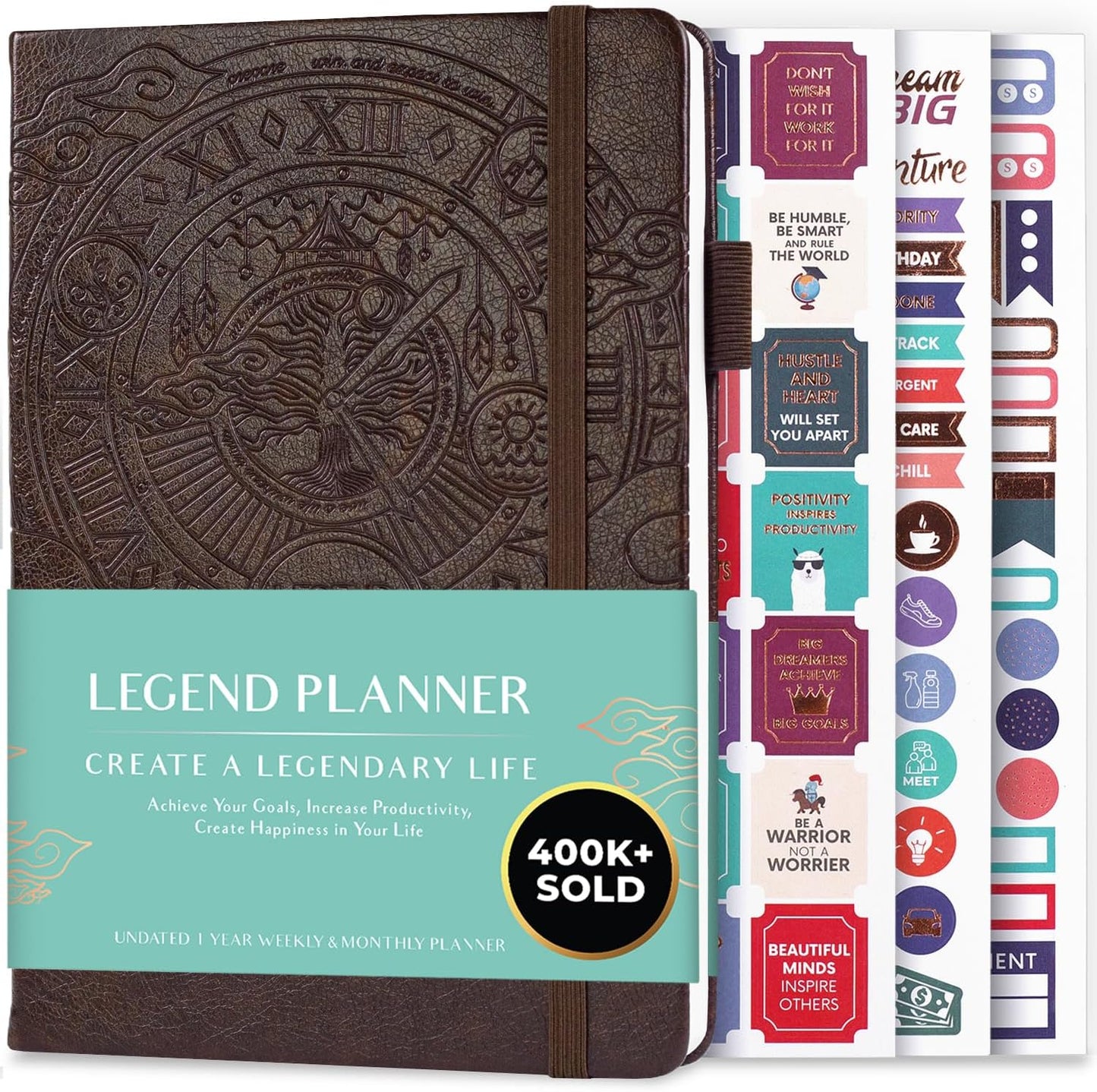 Legend Planner – Weekly & Monthly Life Planner to Hit Your Goals & Live Happier. Organizer Notebook & Productivity Journal. A5 (Dark Brown)