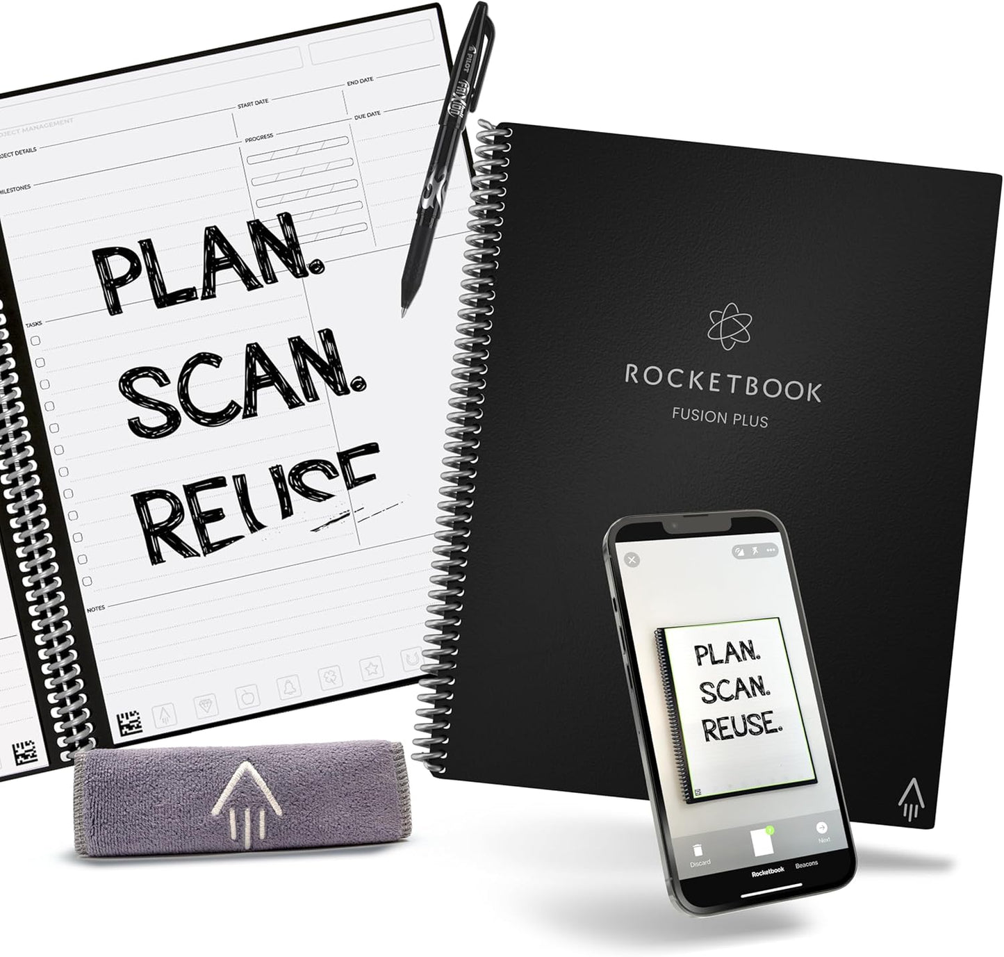 Rocketbook Smart Reusable Notebook, Fusion Plus Letter Size Spiral Notebook & Planner, Infinity Black, (8.5" x 11")