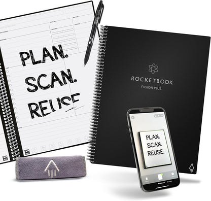 Rocketbook Smart Reusable Notebook, Fusion Plus Letter Size Spiral Notebook & Planner, Infinity Black, (8.5" x 11")