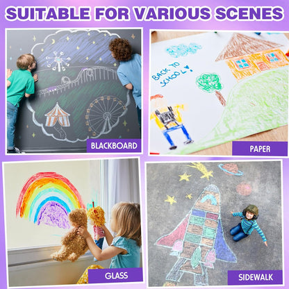 Sidewalk Chalk for Kids - 24 PCS Colored Non-Toxic Twistable Dustless Chalk with Holder, Dust-free Washable Toddler Chalk for Chalkboard Drawing Writing (Plastic Box-Packed)