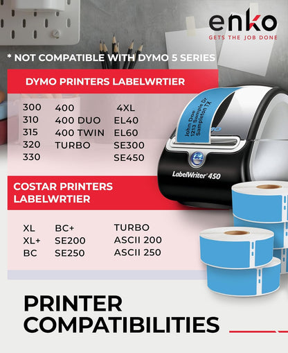 enKo [6 Rolls, 2100 Labels] Address, Shipping & Barcode Labels 30252 - Cyan/Blue (1-1/8" x 3-1/2") Compatible for Dymo LabelWriter & Rollo Printer