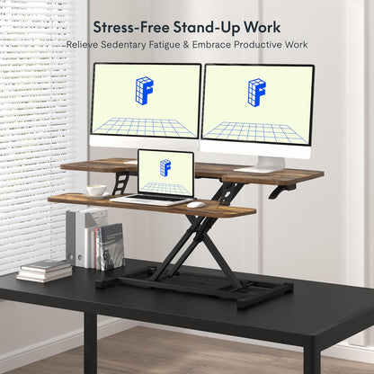 FLXISPOT 42-inch Standing Desk Converter, Sit to Stand Dual Monitor and Laptop Workstation with Wide Keyboard Tray, Rustic Color