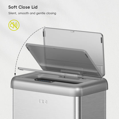 EKO Vintage 50L / 13.2 Gallon Motion Sensor Trash Can, Dual Compartment 32L + 18L Stainless Steel Kitchen Garbage Bin, Touchless Automatic Waste & Recycling Bin with Lid for Home or Office