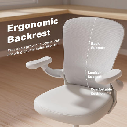 GYI Computer Desk Chair, Ergonomic Office Desk Chairs with Mesh Back, Adjustable Lumbar Support, Height, 3D Flip-up Arms, Wheels, Rocking Function (All White)
