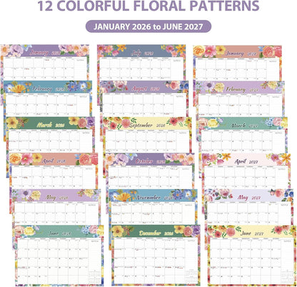 2026 Desk Calendar, Large Desktop/Wall Monthly Calendar 17'' x 12'' School Year Desk Planner for Teacher Family School Office Supplies (Flower-B, 17"x12"(Jan 2026-Jun 2027）)