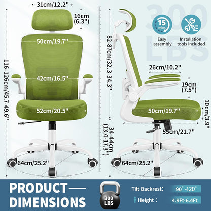 FelixKing Ergonomic Office Chair, Adjustable Lumbar Support, Swivel Chair with HighBack and Armrest, Adjustable Height Gaming Chair, Avocado Green