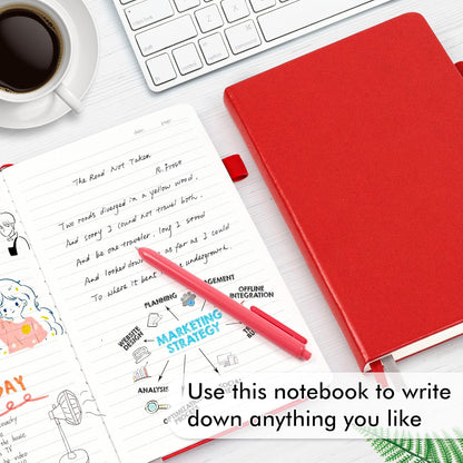 feela 24 Pack Journal Notebook for Work, Business Notebook Bulk Hardcover Lined Writing Journal with Pen Holder for Men Women Note Taking, with 24 Black Pens, 120 GSM, 5.1”x8.3”, A5, Red