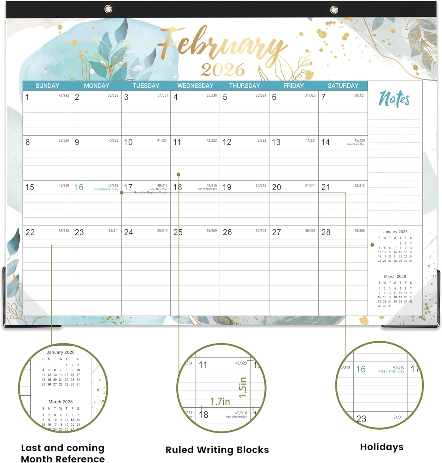 2026 Desk Calendar - Jan. 2026 - Dec. 2026, 14.6" x 11.5" Desk Calendar 2026, Desk Pad, Julian Date, Corner Protectors, Good for Work or Home Desk Organizing