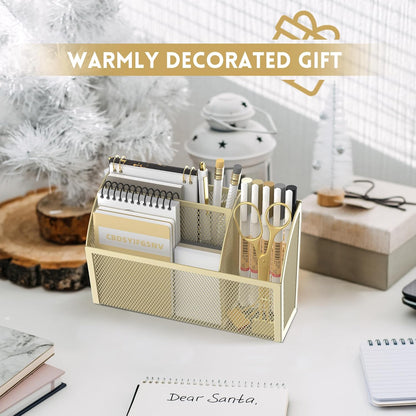 DALTACK Magnetic Pencil Holder Magnetic Shelf for the Whiteboard 3-Grid Mesh Magnetic Pen Holder for Refrigerator Magnetic Organizer Locker Accessories Organizer for Office, Golden Yellow
